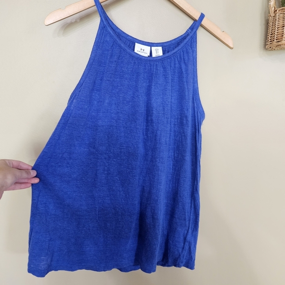 Halston 100% Linen Blue Tank Top Size Small Lightweight Summer Blouse - Picture 2 of 5